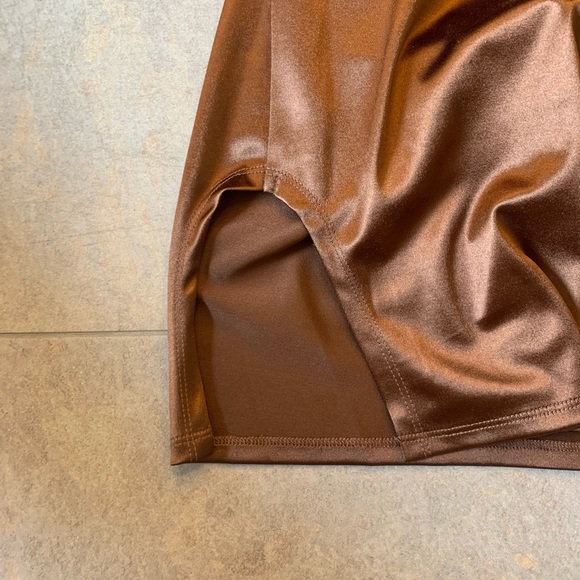 City Life- brown satin slit short dress, size 0. (One shoulder) - Picture 6 of 7